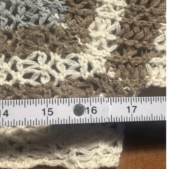 Y2K Crochet Cropped Small Stripped Cream Gray Lagenlook Hippie Knit Sweater - Picture 3 of 5